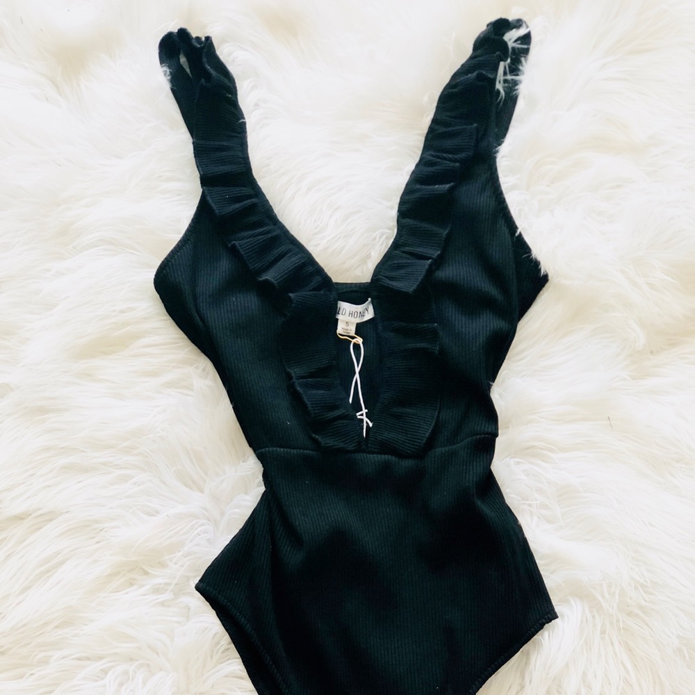 Ruffle black bodysuit